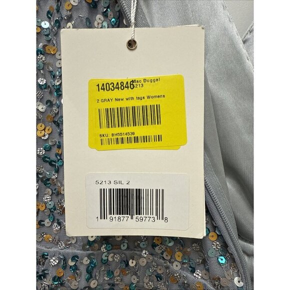 Mac Duggal Size 2 Silver 5213 SEQUIN LONG SLEEVE Wrap Formal GOWN Dress $498 - Picture 11 of 11
